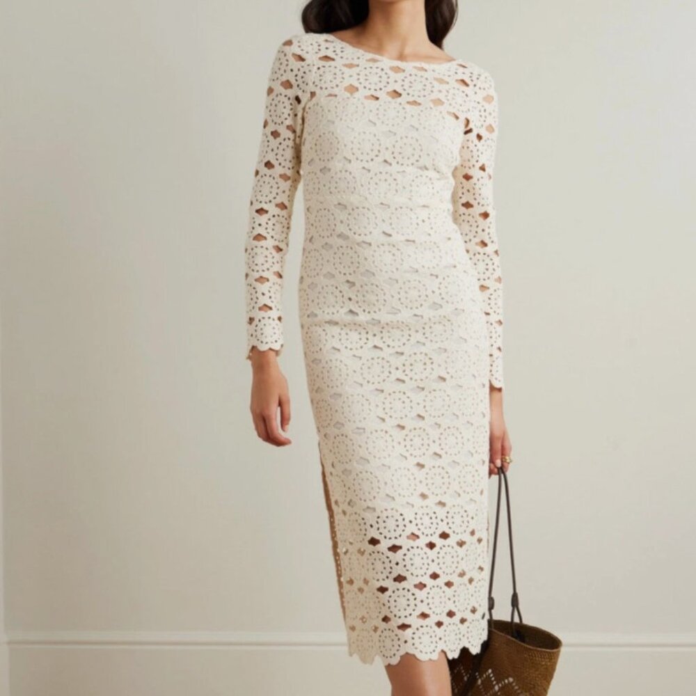 Cara Cara Marsielle Crocheted Cotton Midi Dress NWT Size Medium Retail $595
